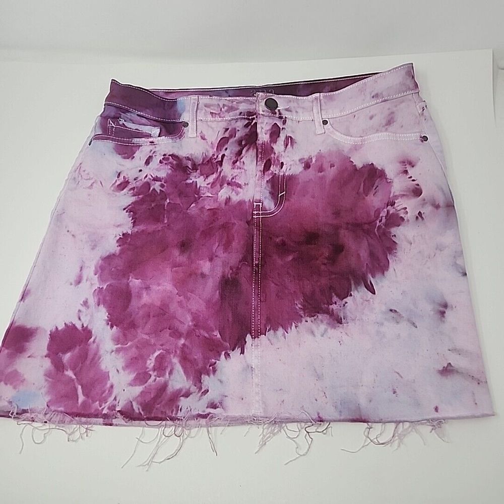 A.N.A Size 10 White Denim Raw Hem Mini Skirt Hand dyed Pink